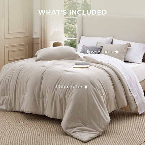 Bedsure beige bedding care label suggests easy cold-wash maintenance
