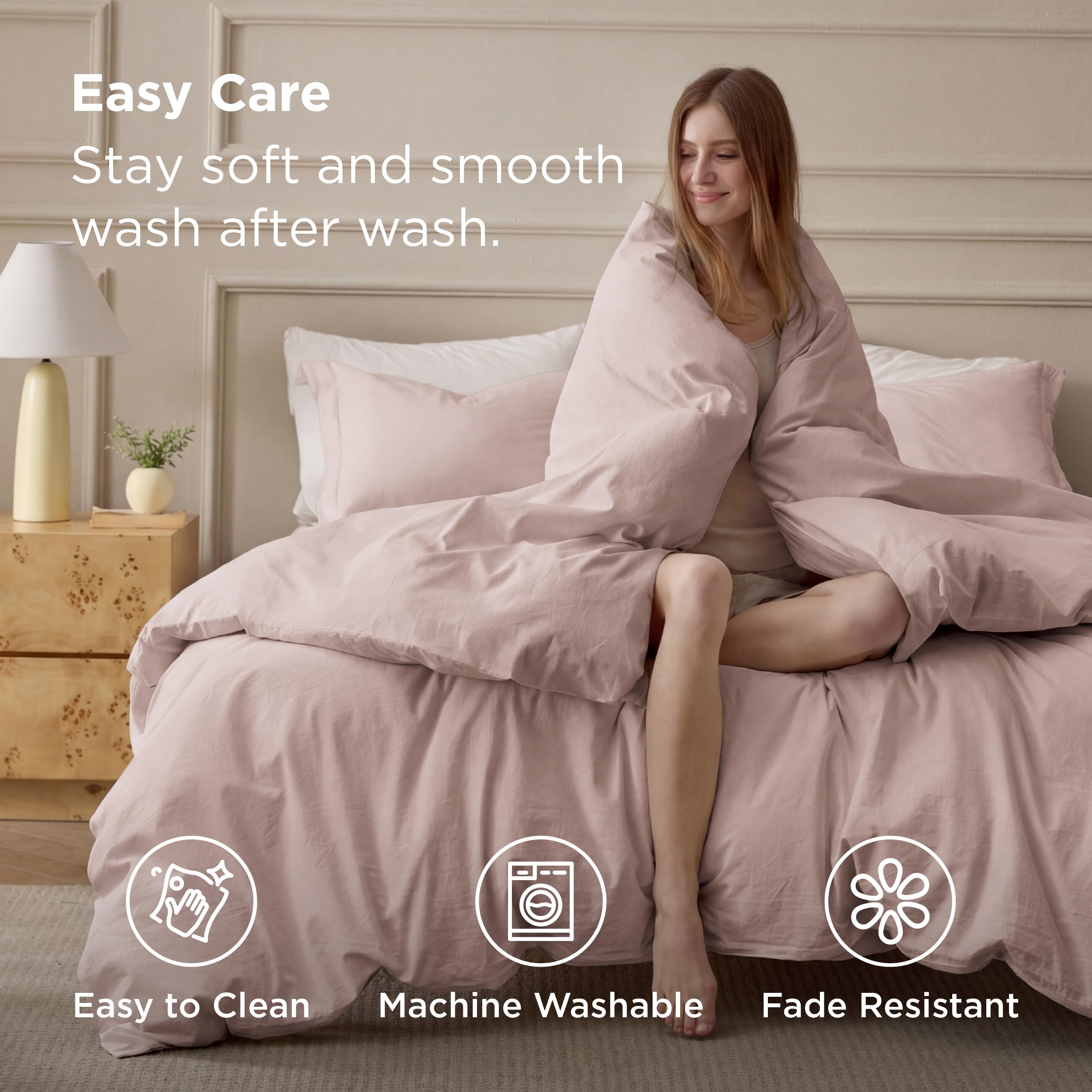 Machine wash cold on gentle cycle for easy care.