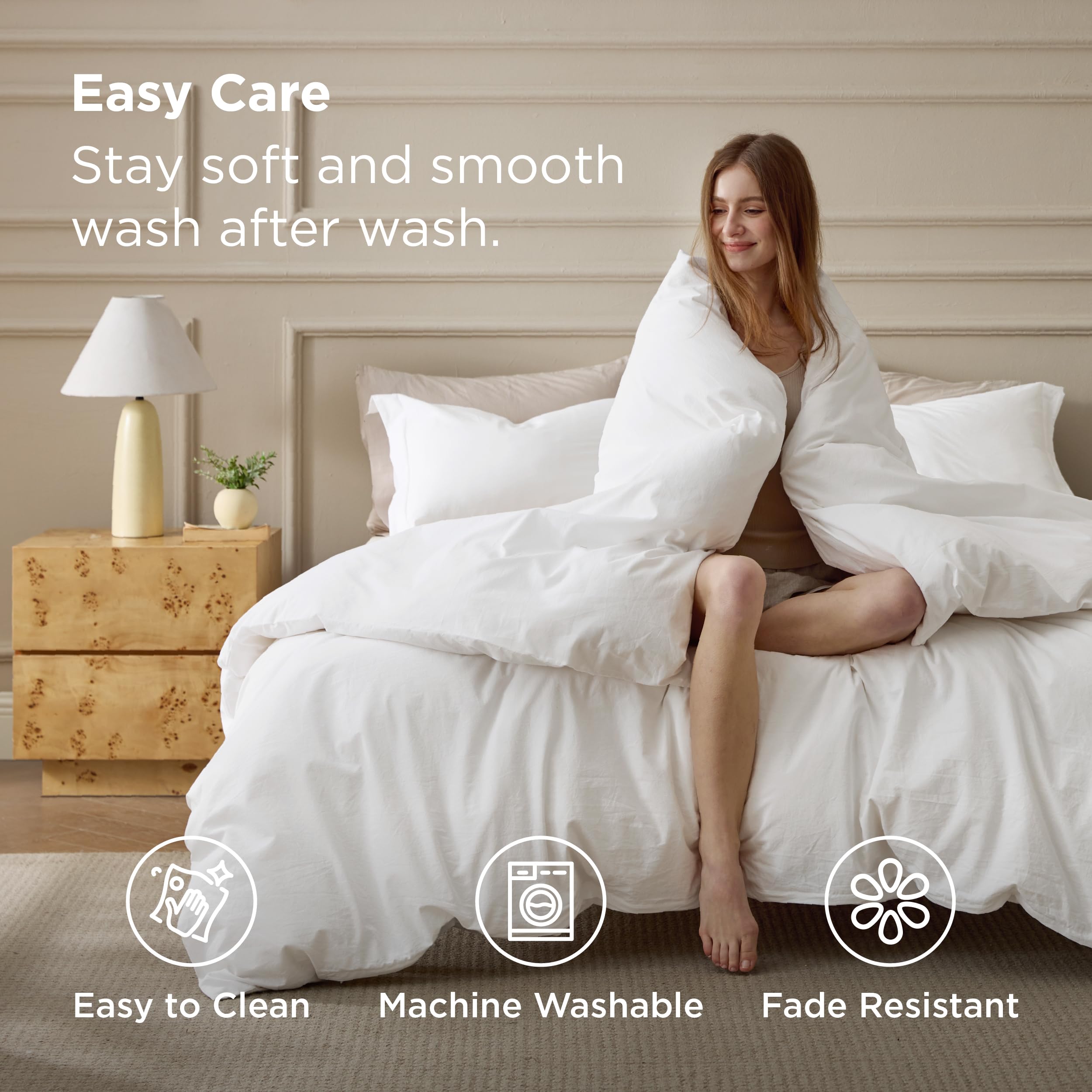 Bedsure easy-care machine-washable duvet cover maintains softness after washes.