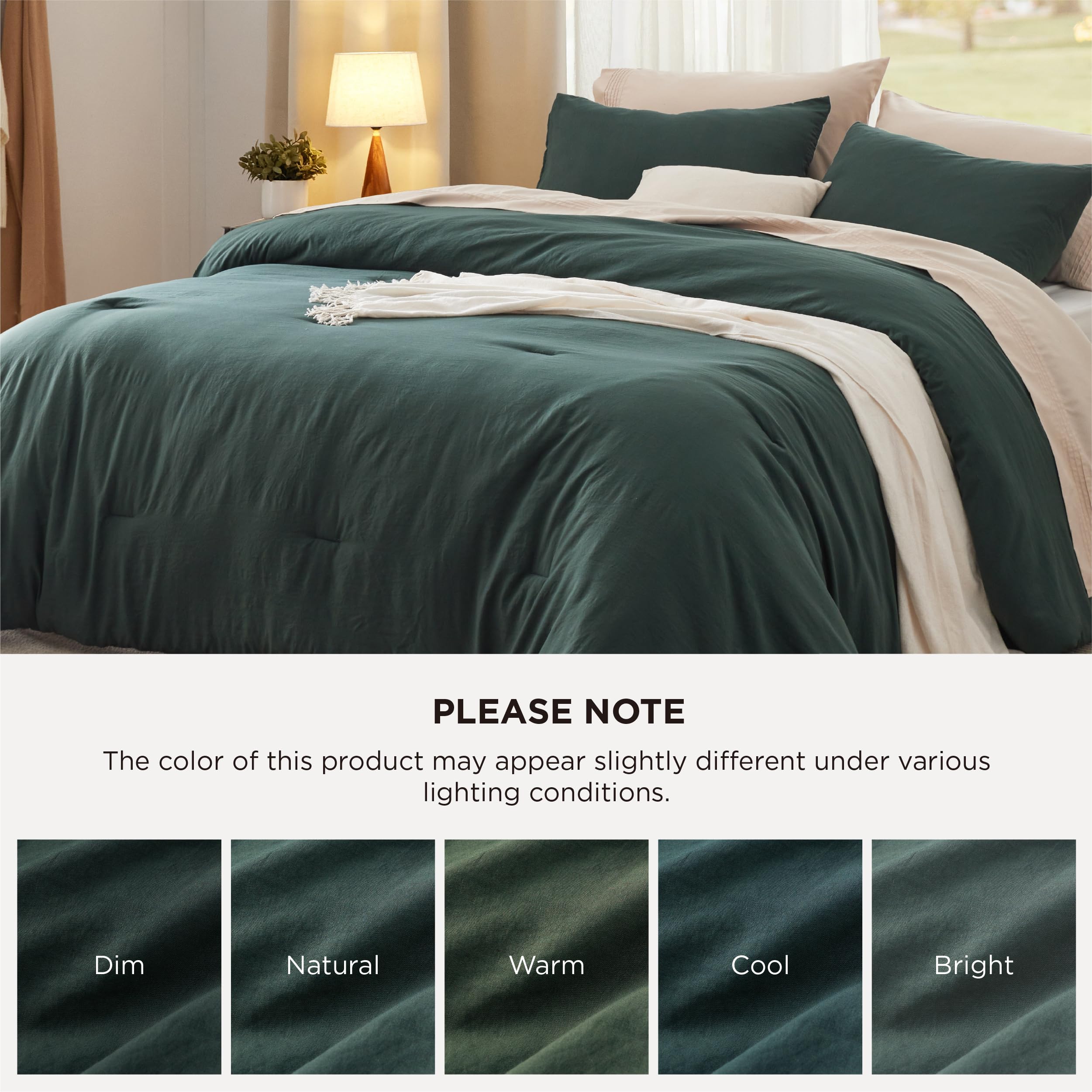 Bedsure forest green set easy-care design for cold machine washing.