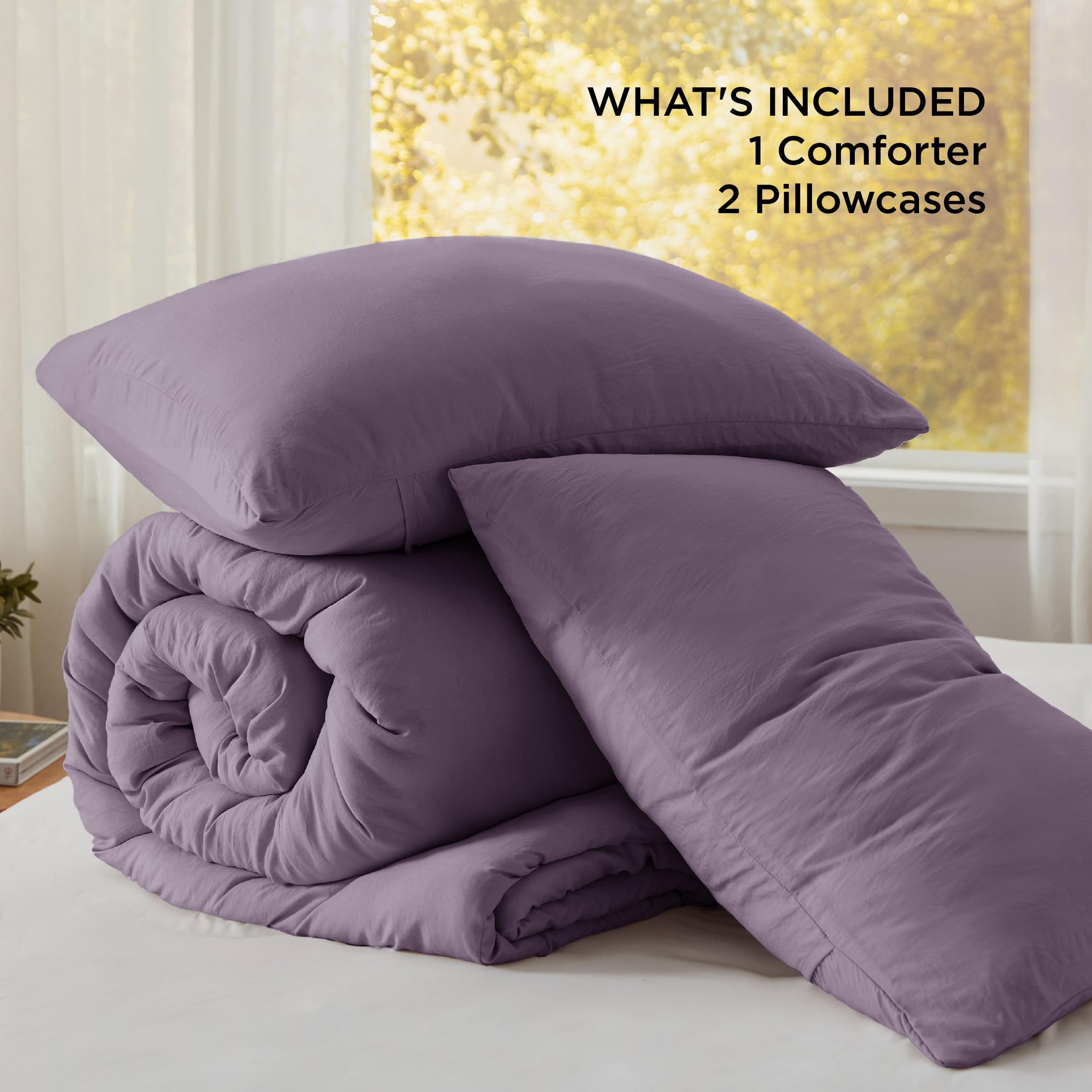Bedsure easy-care image demonstrates machine-washable comforter convenience.
