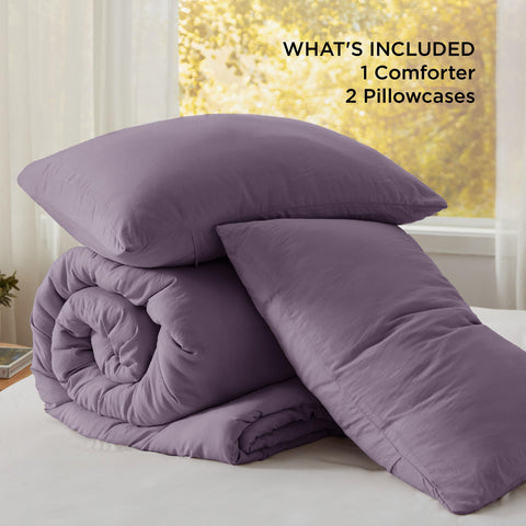 Bedsure easy-care image demonstrates machine-washable comforter convenience.