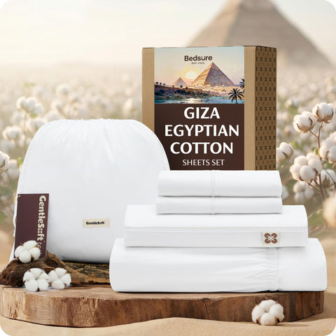 Bedsure king flat sheet in Giza cotton with silky-smooth finish.