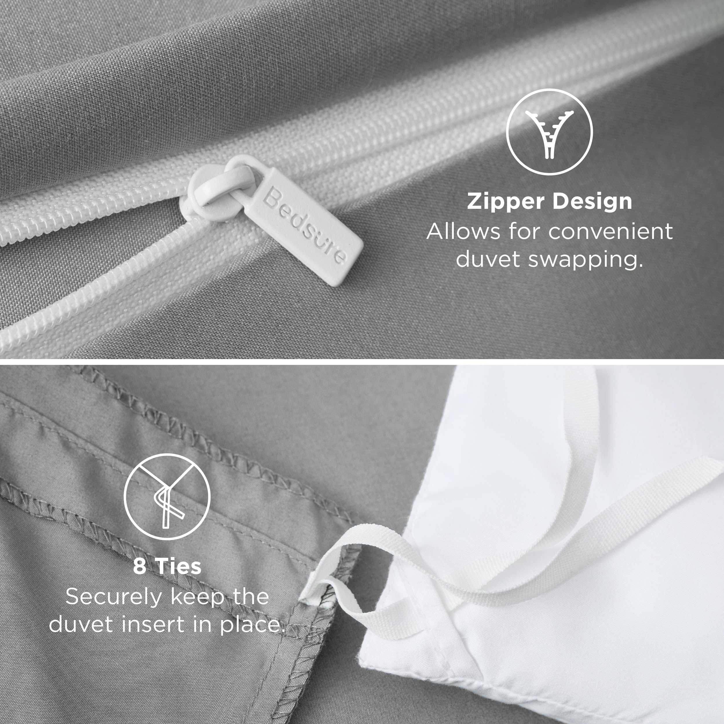 Bedsure bedding with eight corner ties keeps the insert securely in place.