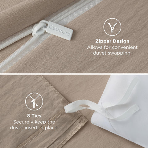 Inside view of eight corner ties keeping duvet centered.