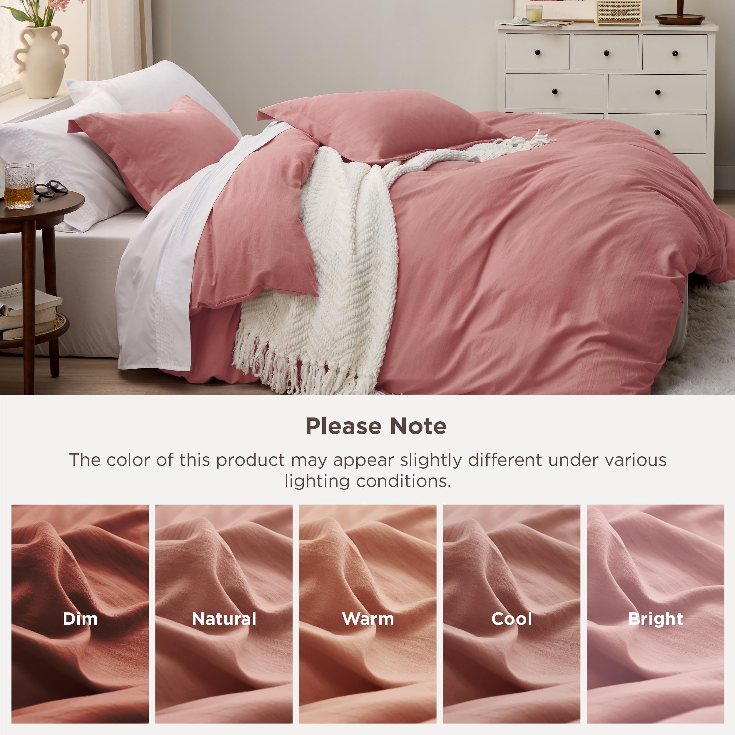 Bedsure elegant bedroom decor with pink clay bedding in a modern space