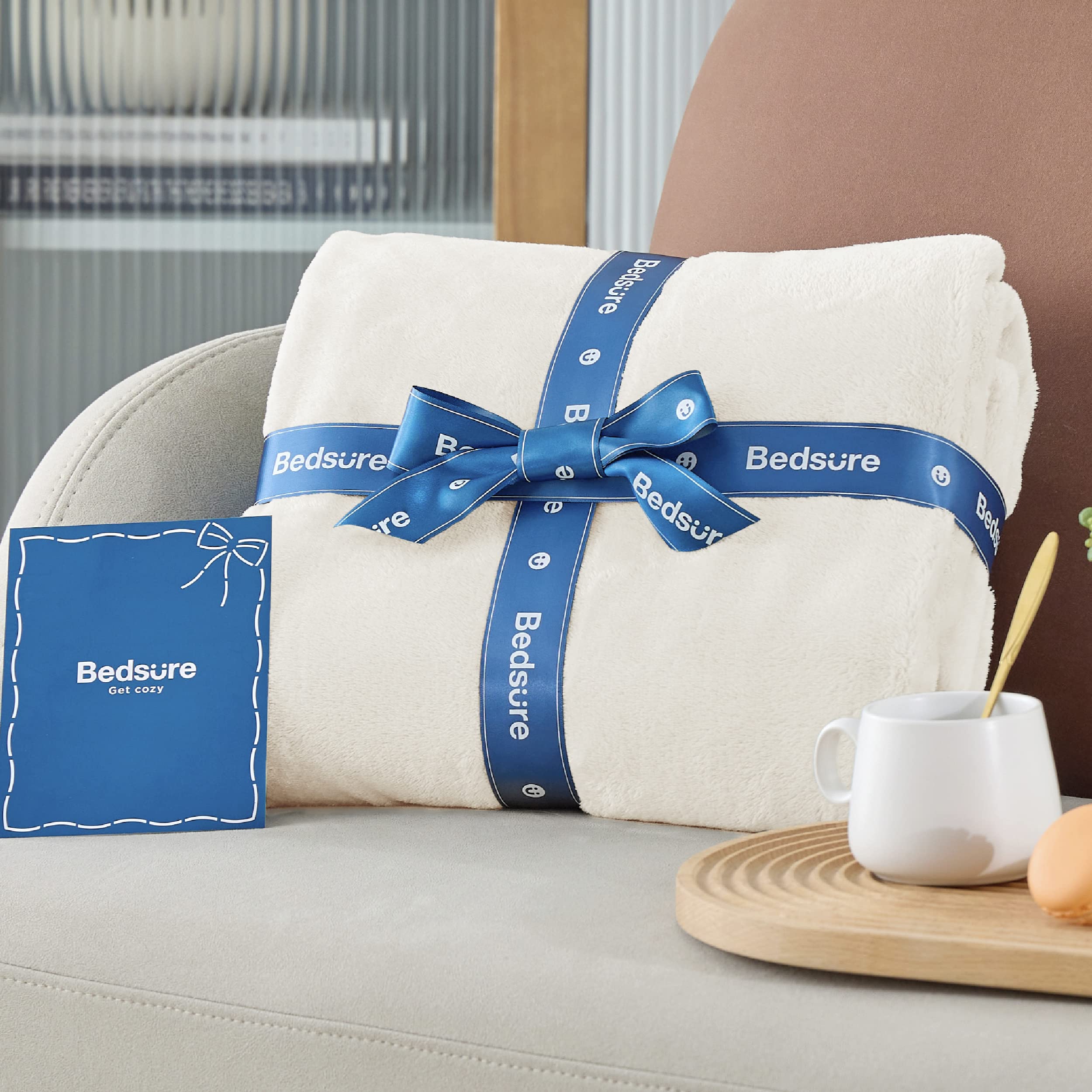 Bedsure fleece blanket king cream in family room supports shared warmth