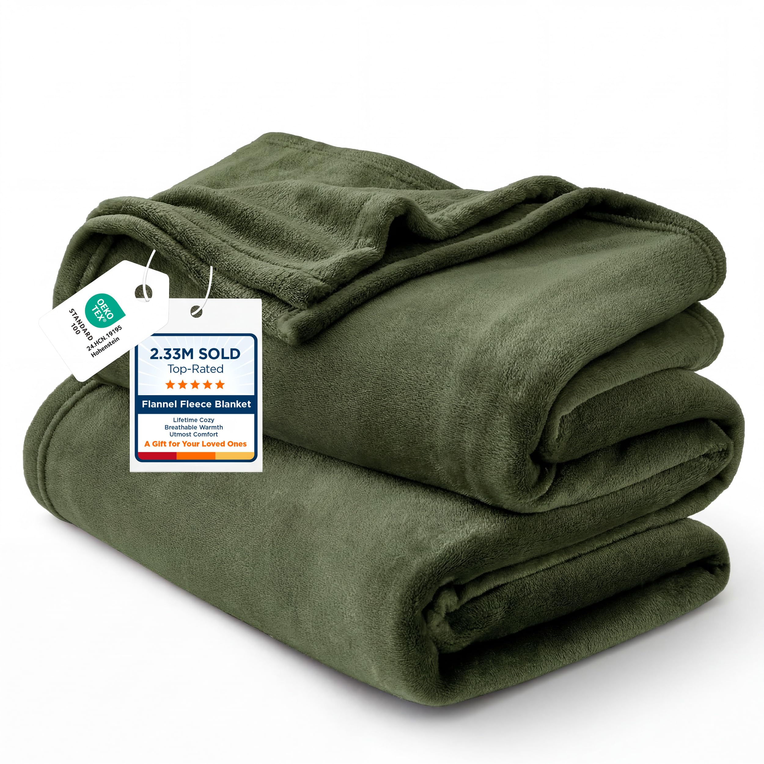 Bedsure fleece blanket olive-green folded for gifting and cozy home use.