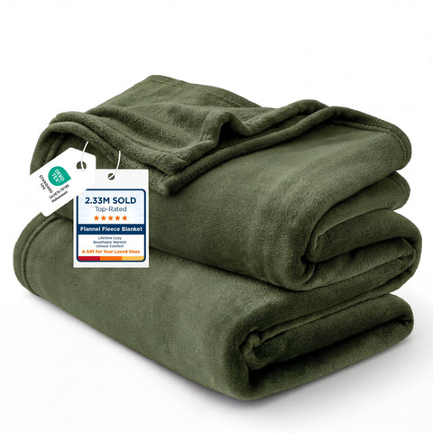 Bedsure fleece blanket olive-green folded for gifting and cozy home use.