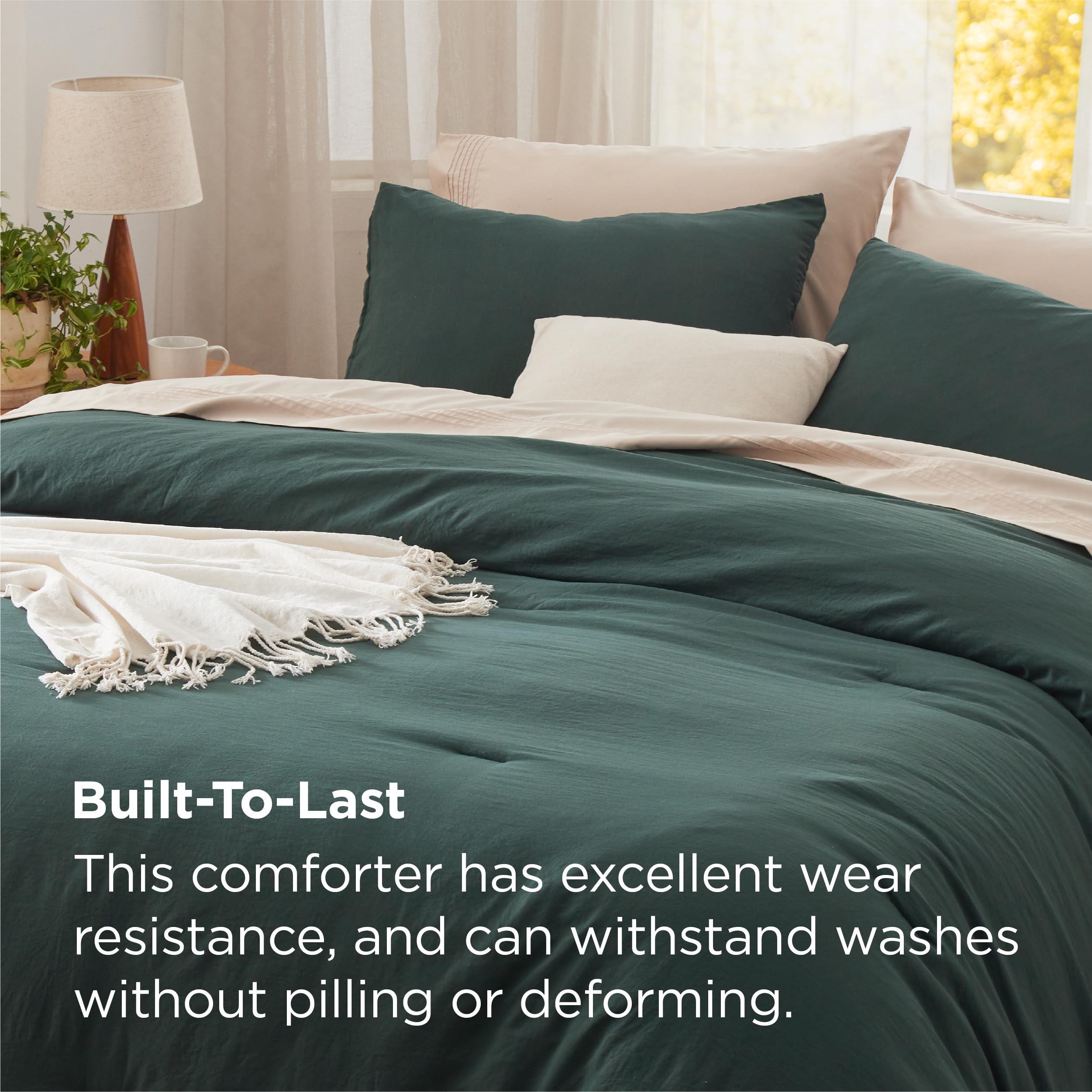 Bedsure pillowcases forest green close-up showing soft cotton-like texture.