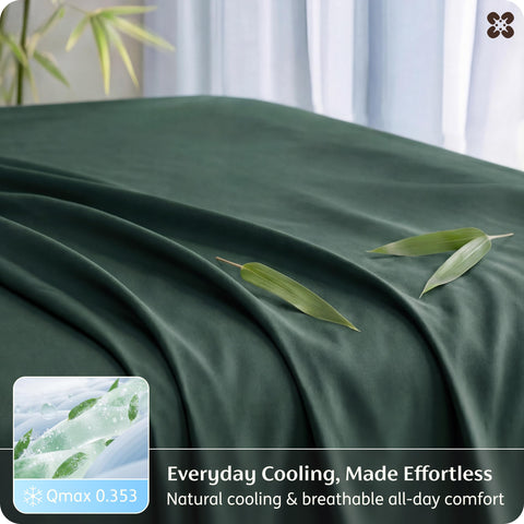 Bedsure forest-green sheets bring hotel-luxury vibe to home sleep.