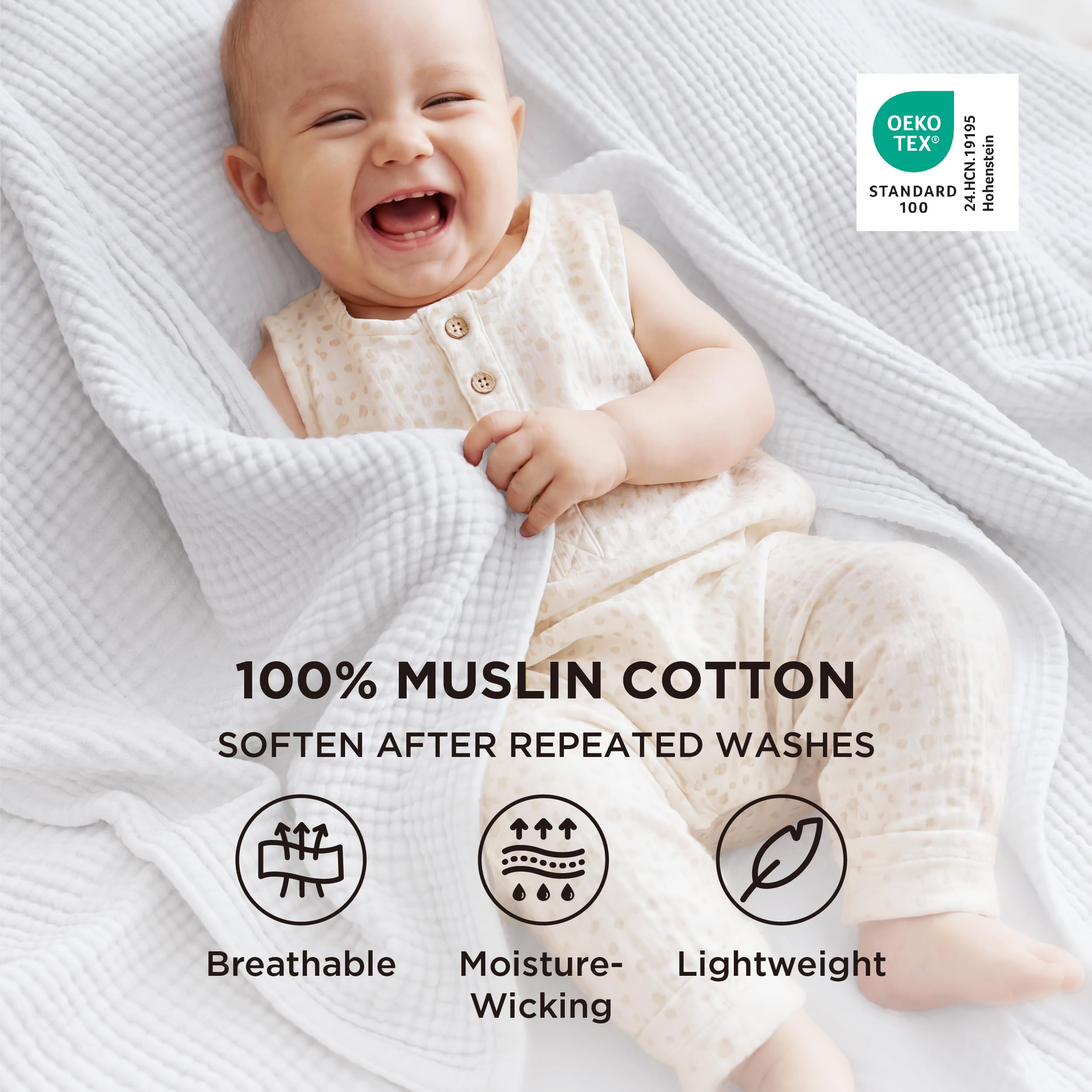 Closeup of Bedsure four-layer muslin construction highlighting durability