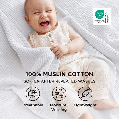 Closeup of Bedsure four-layer muslin construction highlighting durability