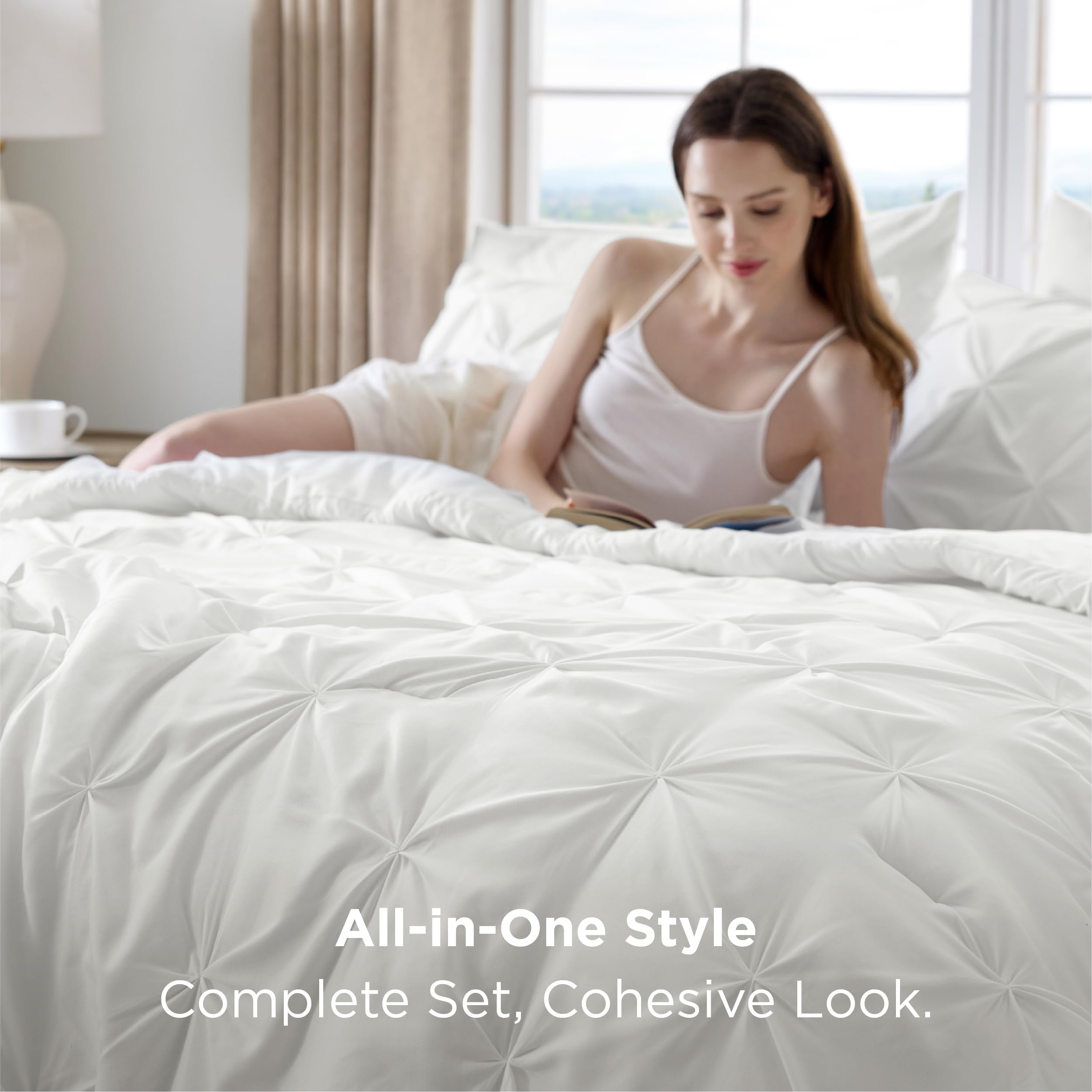Complete bed-in-a-bag includes comforter, sheets, pillowcases and shams.
