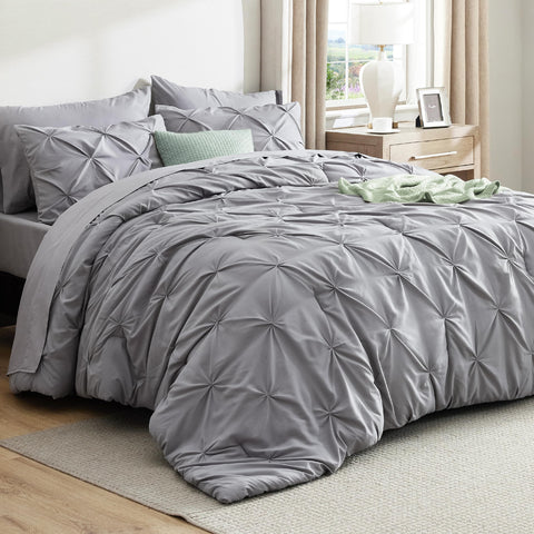 Bedsure full comforter set grey cover close-up with buttery-soft microfiber for cozy nights