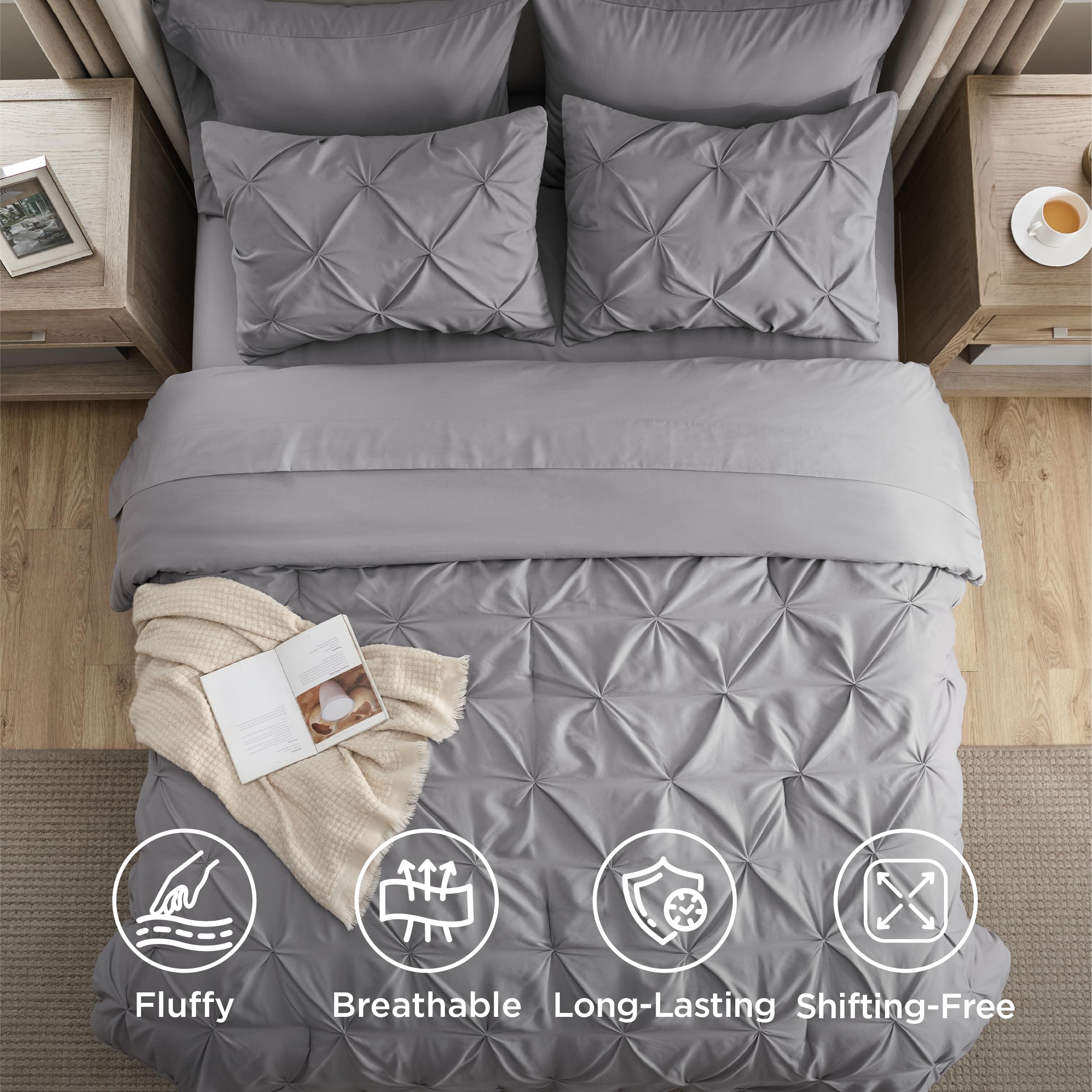 Bedsure grey pillowcases close-up showing soft fabric and crisp edges