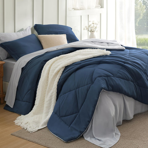 Bedsure full size comforter set in reversible navy for versatile styling