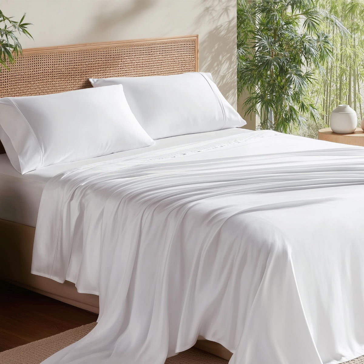 Bedsure full-size sheets flat lay show breathable cooling comfort for hot sleepers