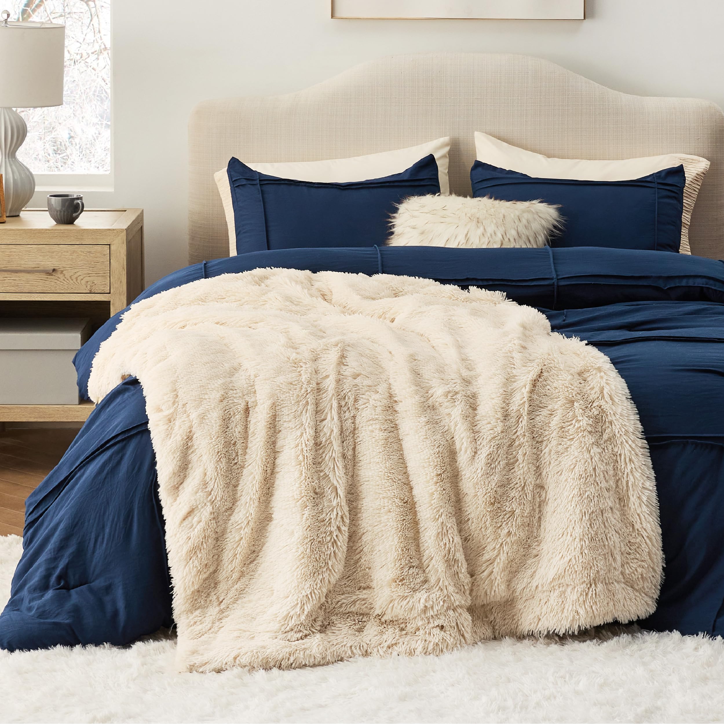 Bedsure furry texture on nightstand highlights tactile details and easy-care convenience