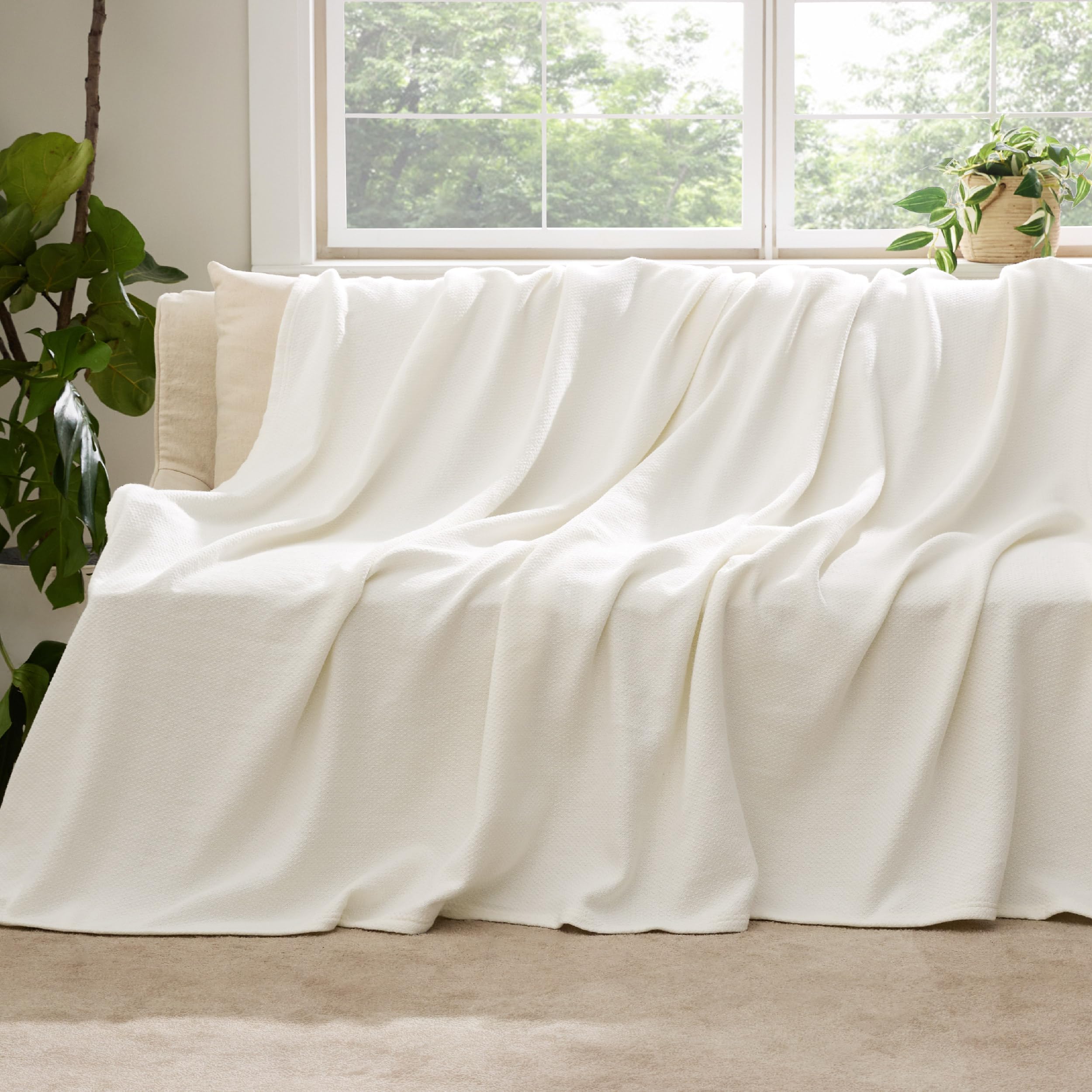 Bedsure GentleSoft cream blanket adds versatile decor to a living room