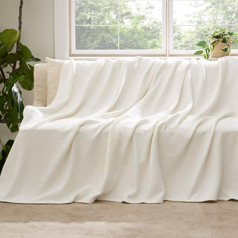 Bedsure GentleSoft cream blanket adds versatile decor to a living room