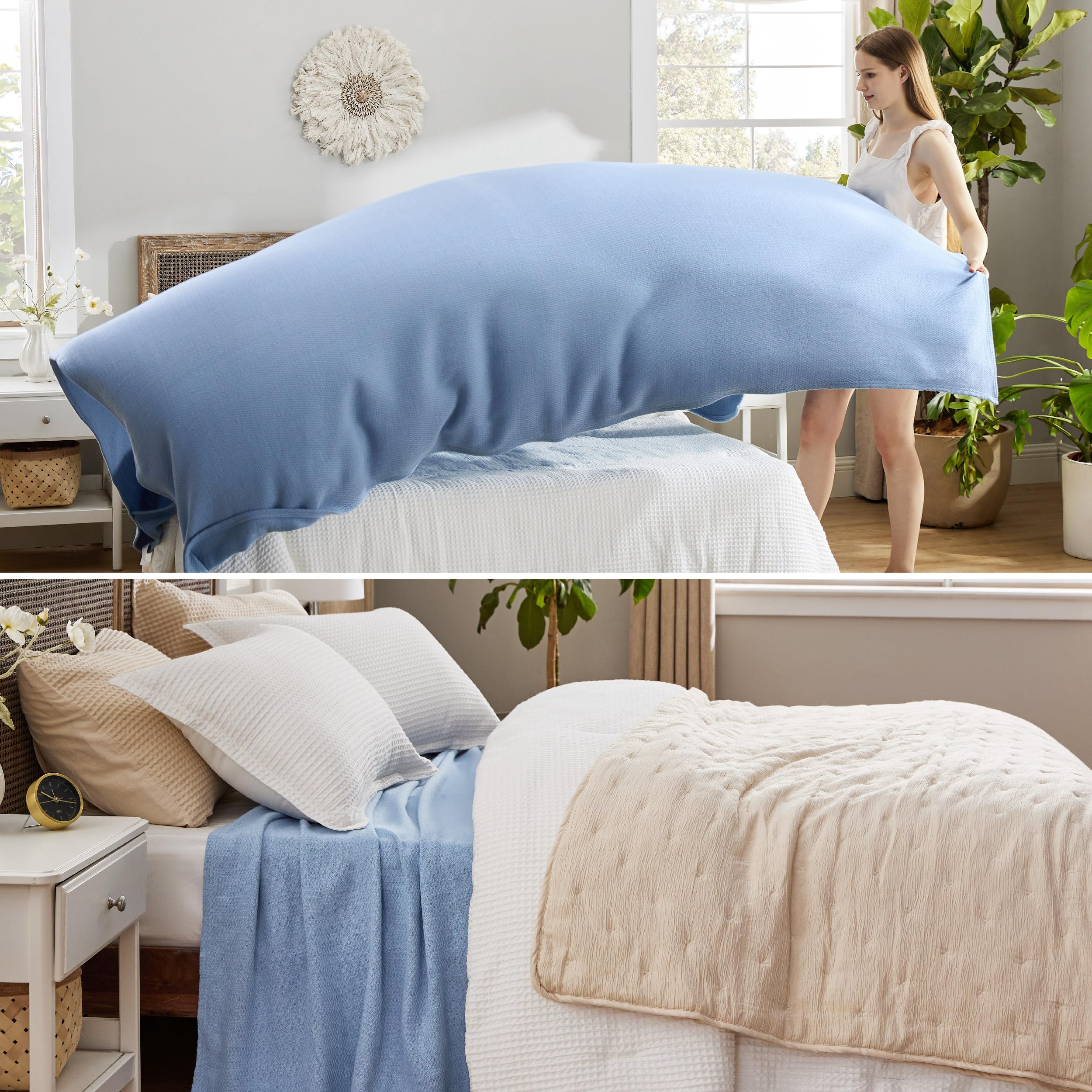 Bedsure GentleSoft 100 Percent cotton fabric with natural color tones.