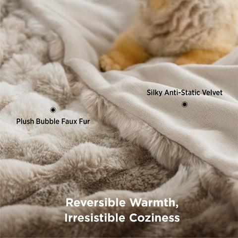 Bedsure GentleSoft 650 GSM faux rabbit fur front delivers luxurious softness and drama.