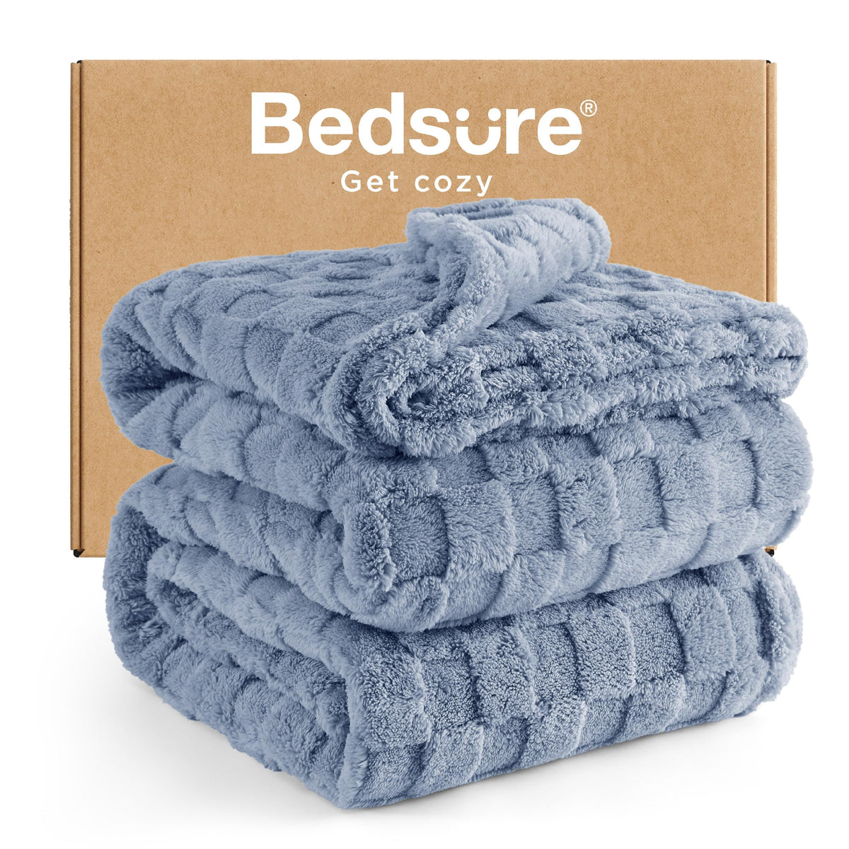 Bedsure GentleSoft Ashley Blue blanket folded for cozy warmth.
