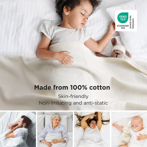 Bedsure GentleSoft blanket in cream on bed showing elegant texture and warmth.