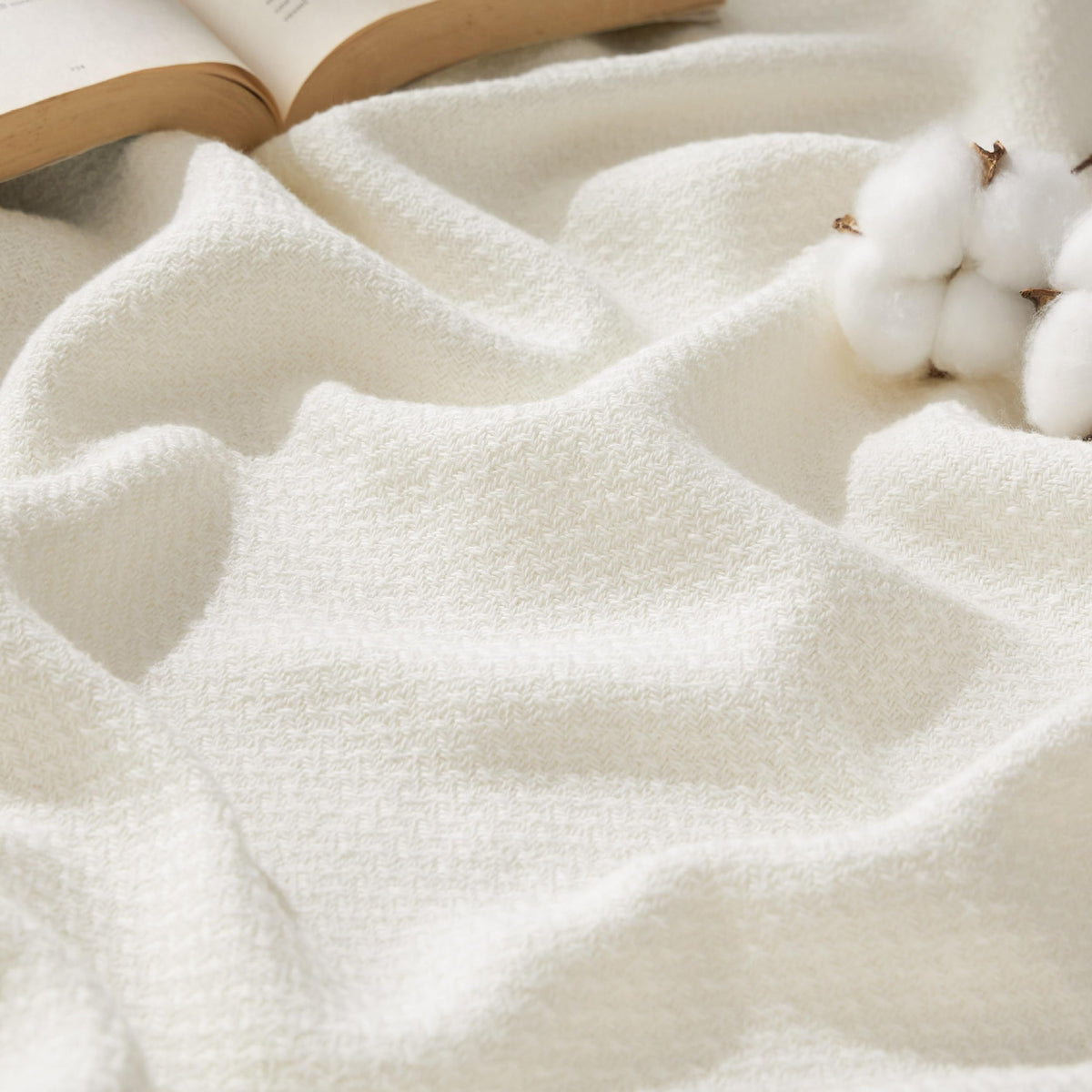 Bedsure GentleSoft blanket herringbone close-up highlighting natural softness for cozy evenings.