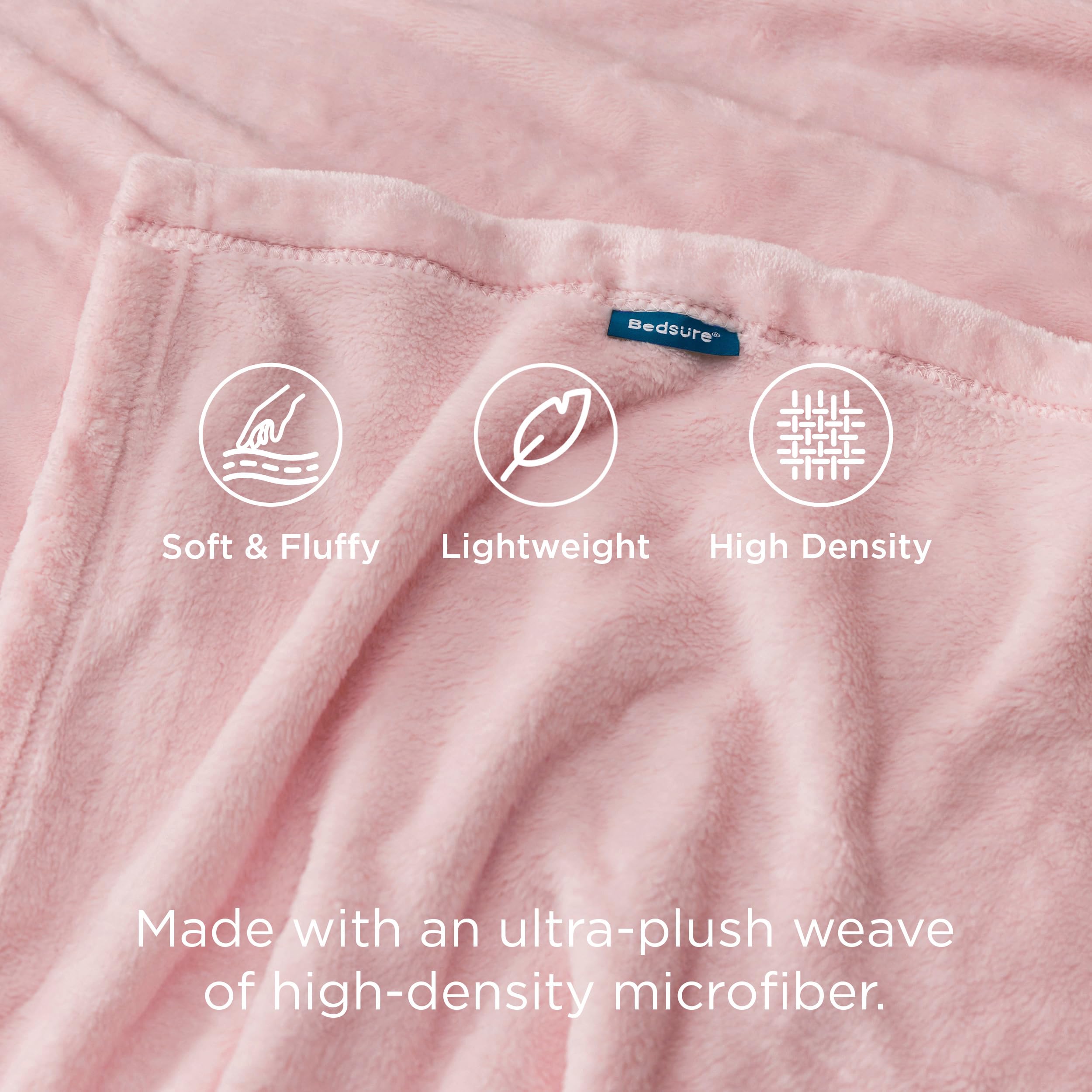 Bedsure GentleSoft pink fabric close-up reveals premium microfiber texture.