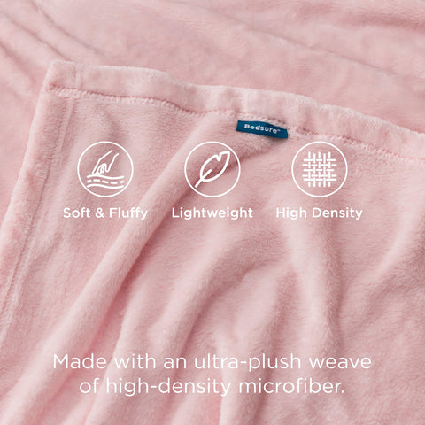 Bedsure GentleSoft pink fabric close-up reveals premium microfiber texture.