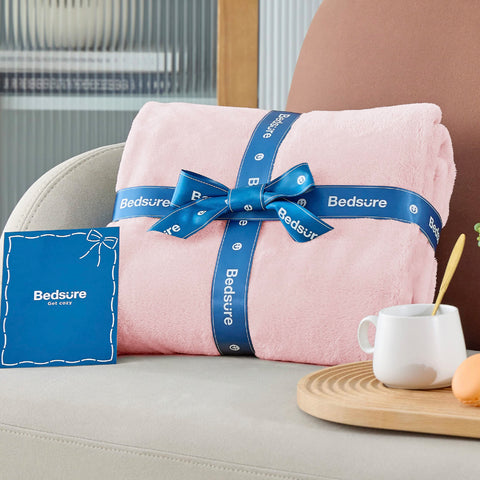 Bedsure GentleSoft pink stitching detail highlights durable seams.