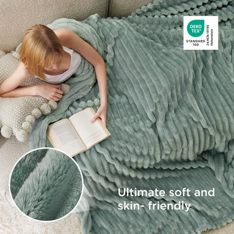 Bedsure GentleSoft blanket folded on bed for portable warmth
