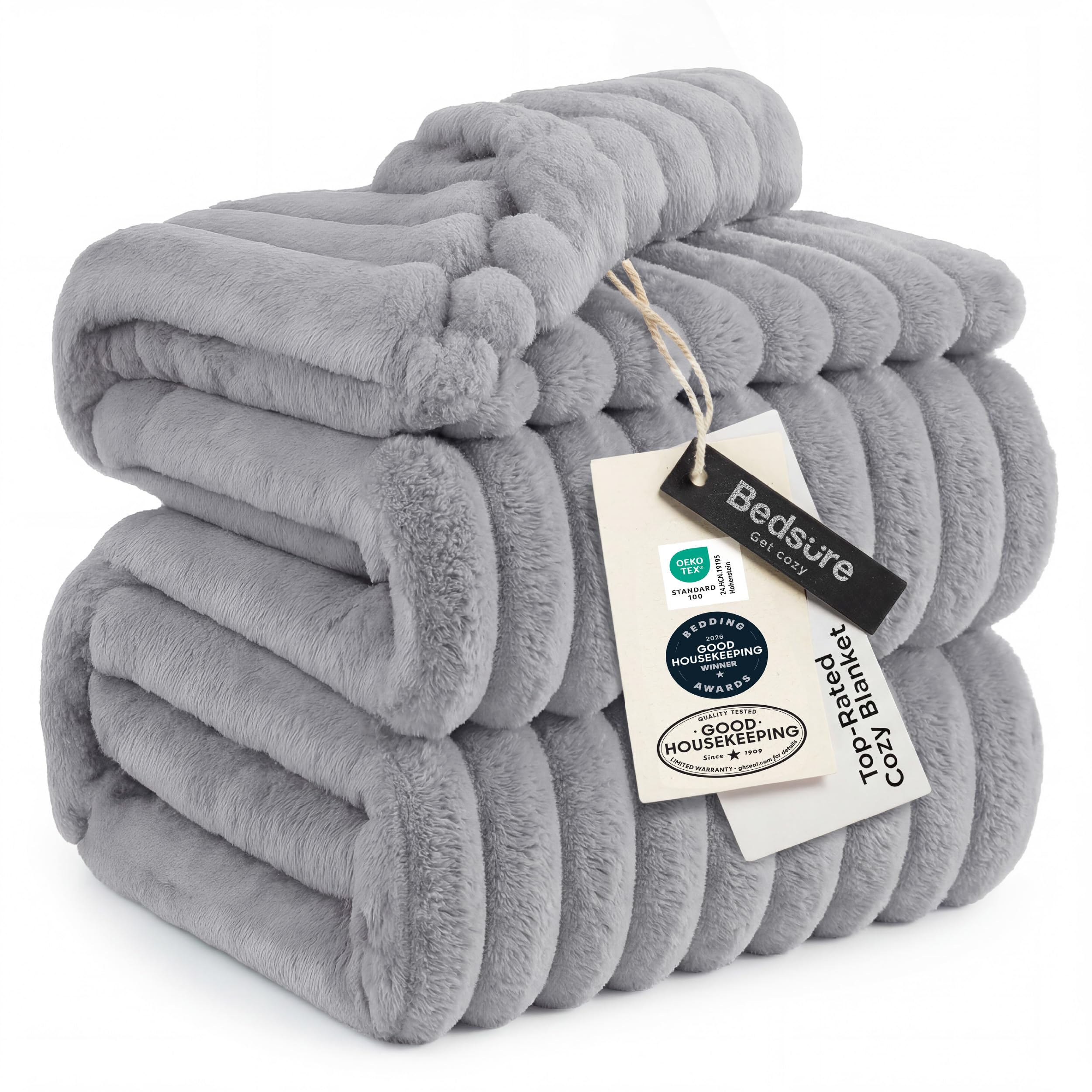 Bedsure GentleSoft blanket close-up of plush striped texture for cozy comfort