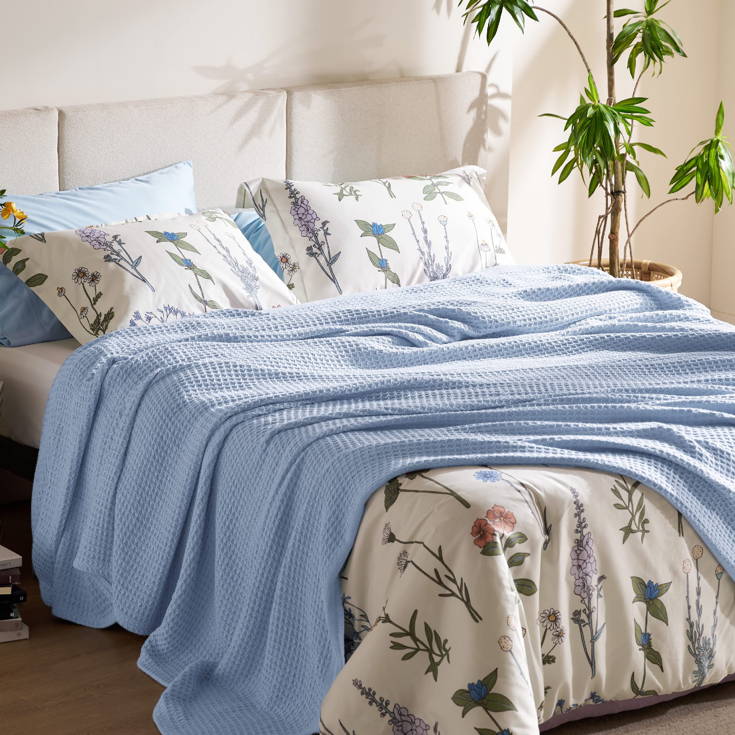 Bedsure Gentlesoft waffle weave texture adds subtle style to bedding decor.