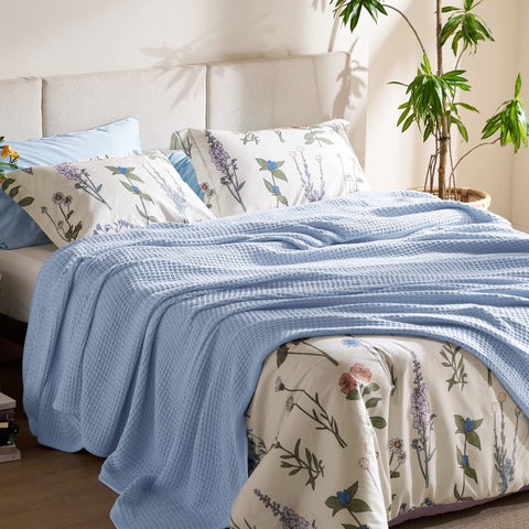 Bedsure Gentlesoft waffle weave texture adds subtle style to bedding decor.