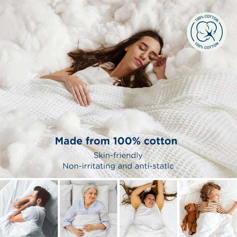 Bedsure Gentlesoft waffle-weave closeup showing three-dimensional texture and breathable cotton.
