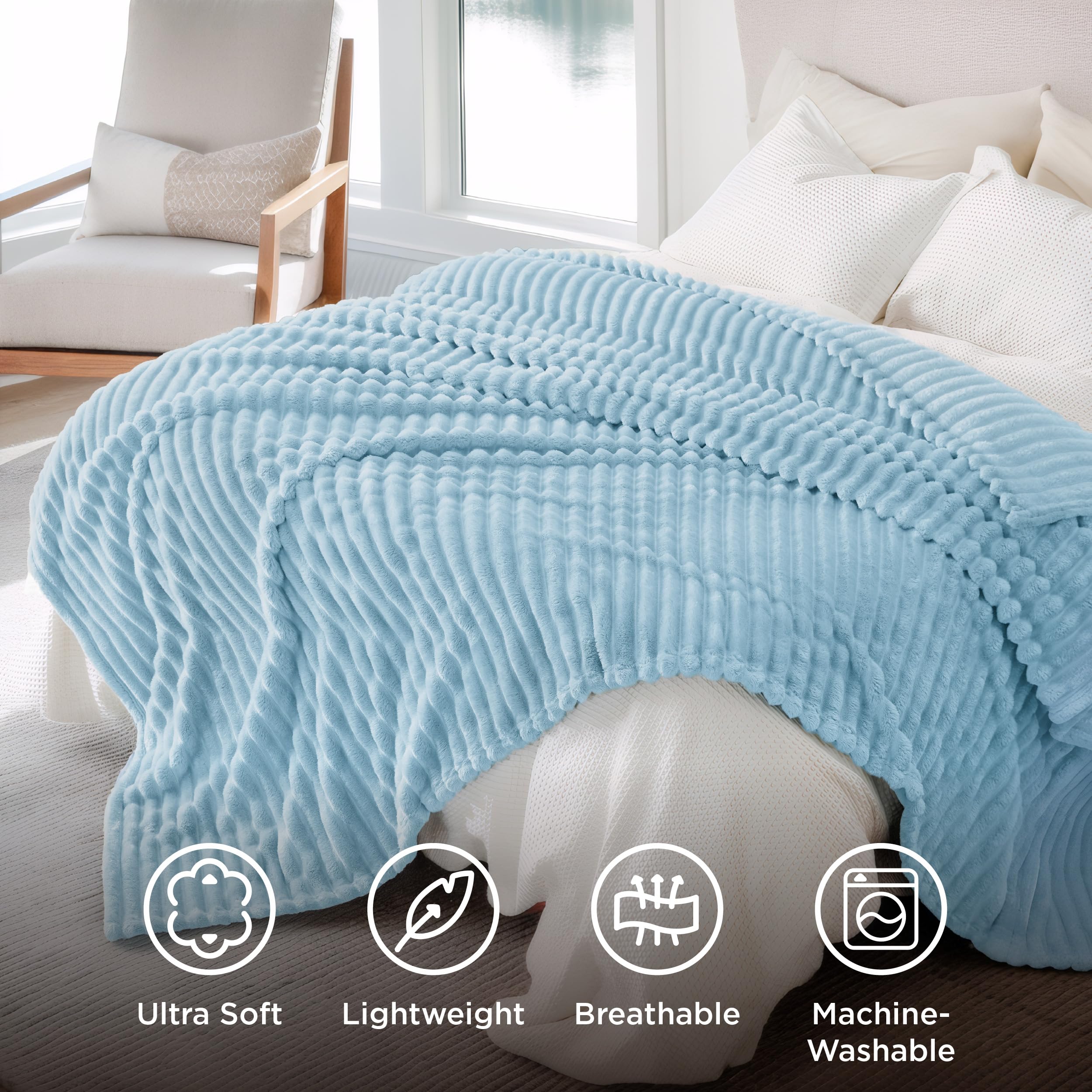 Bedsure GentleSoft blue fleece blanket bed-ready throw for lounging