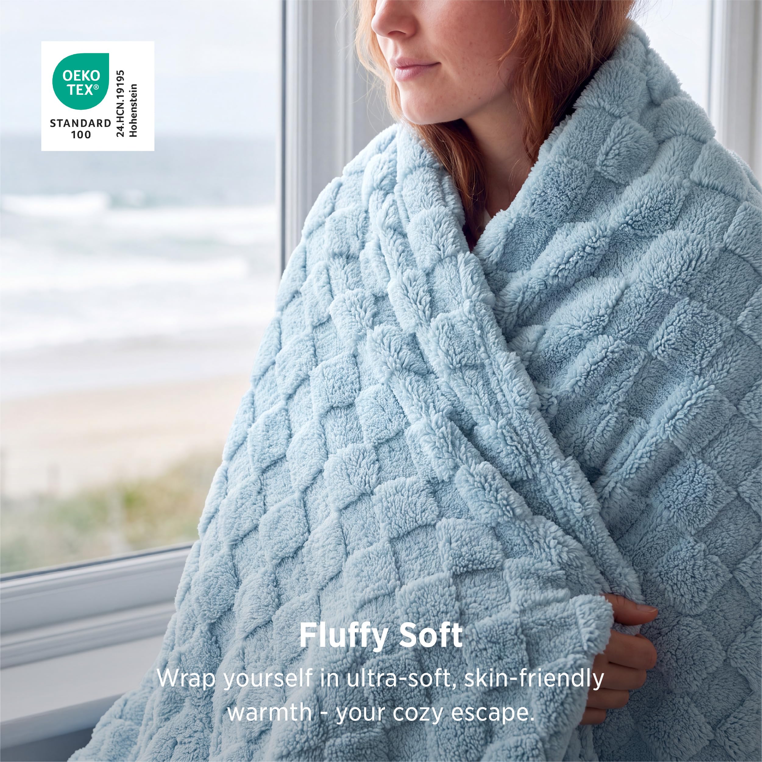 Bedsure GentleSoft checkered pattern closeup shows stylish texture and durability.