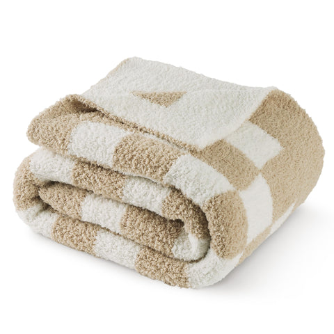 Bedsure GentleSoft checkered twin blanket on sofa for cozy lounging