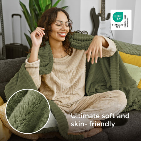 Bedsure GentleSoft Christmas Throw stripe texture complements home decor and warmth.