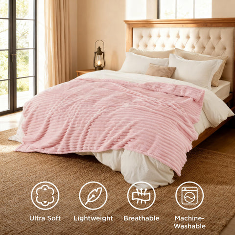 Bedsure GentleSoft coral pink blanket with striped pattern and vibrant color
