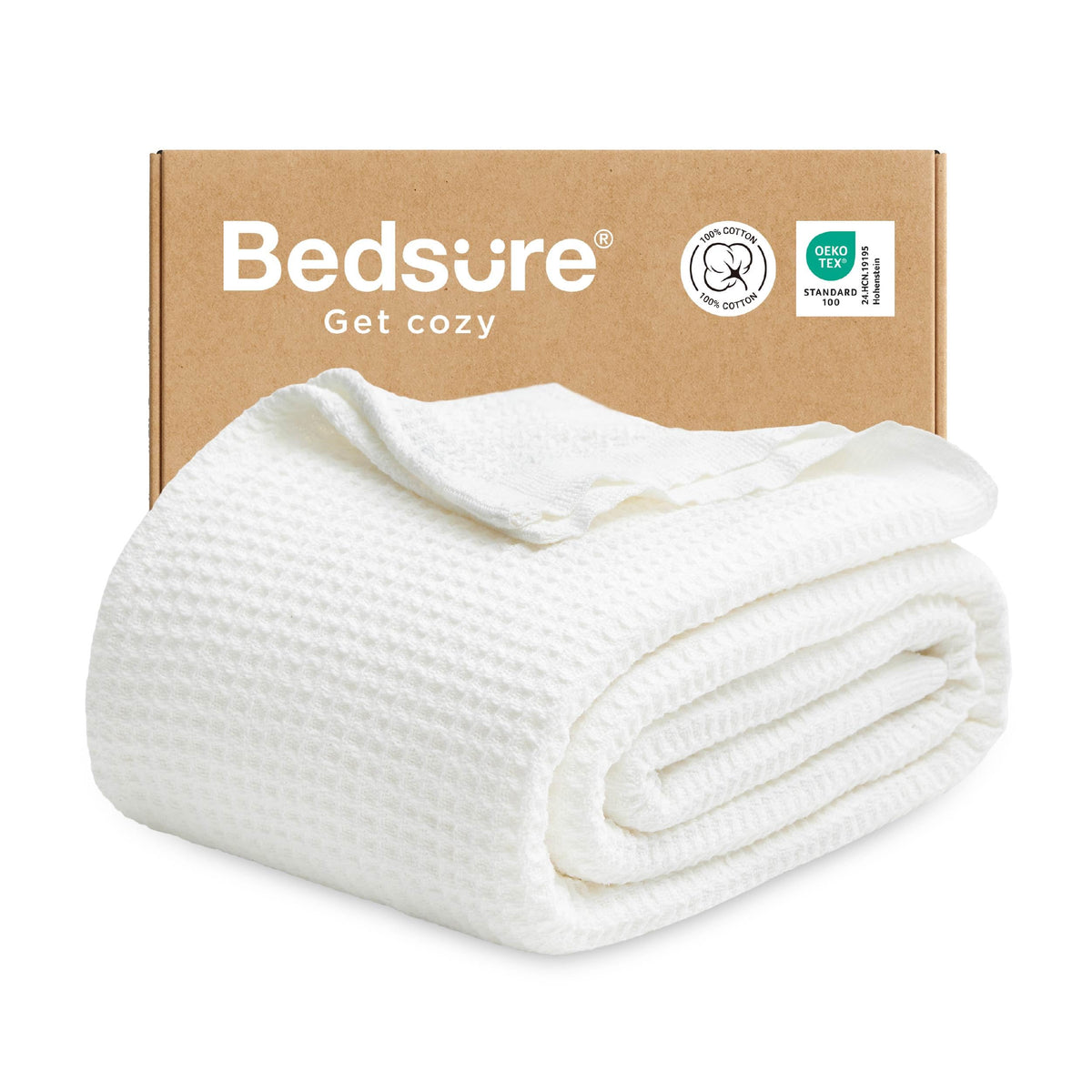 Bedsure Gentlesoft cotton blanket folded, showcasing soft hand feel and compact warmth