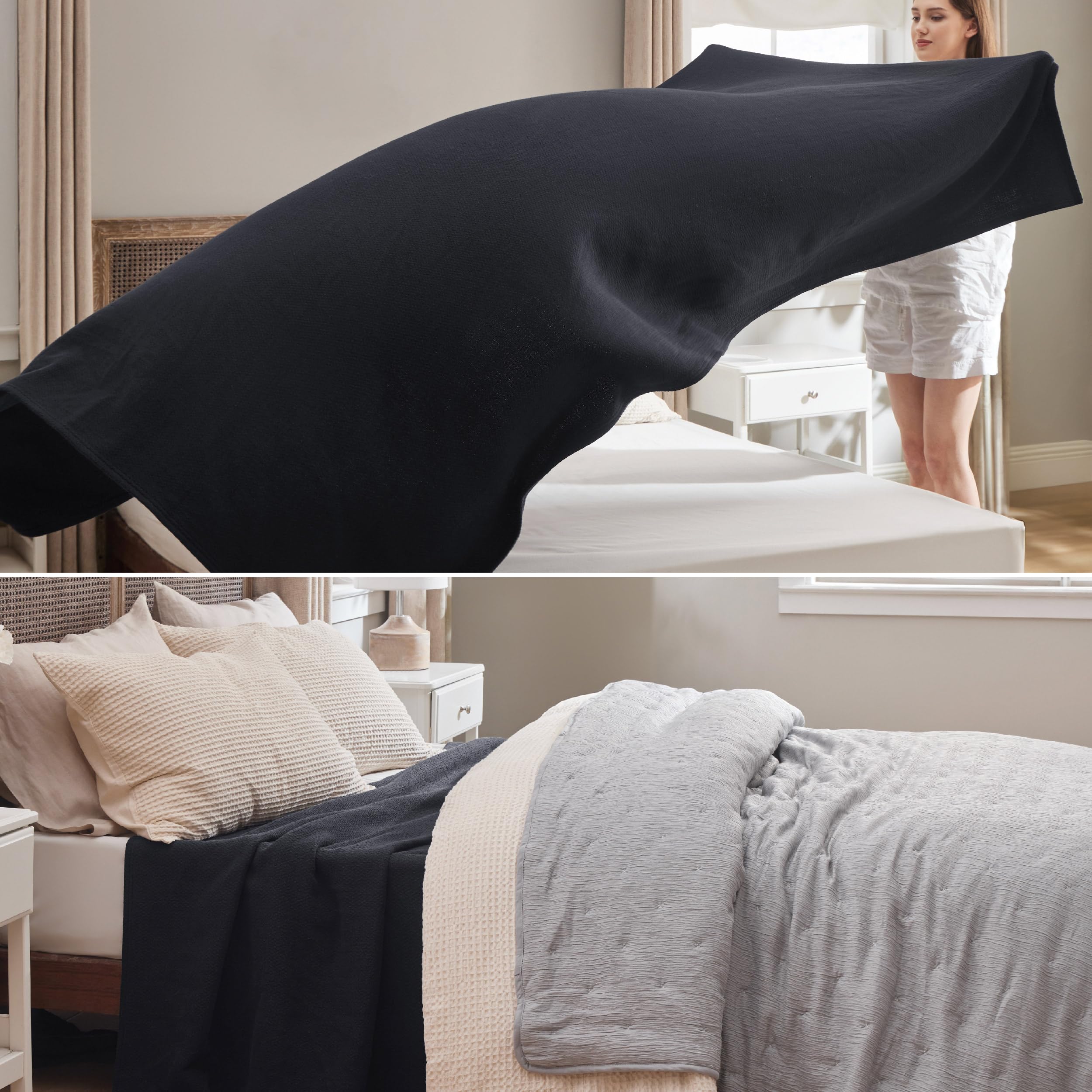 Bedsure GentleSoft draped over a sofa for quick lounging warmth.