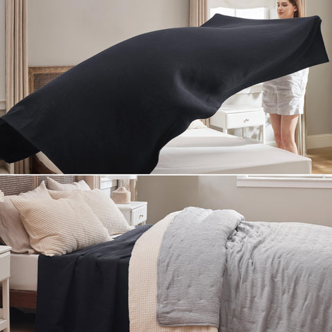 Bedsure GentleSoft draped over a sofa for quick lounging warmth.