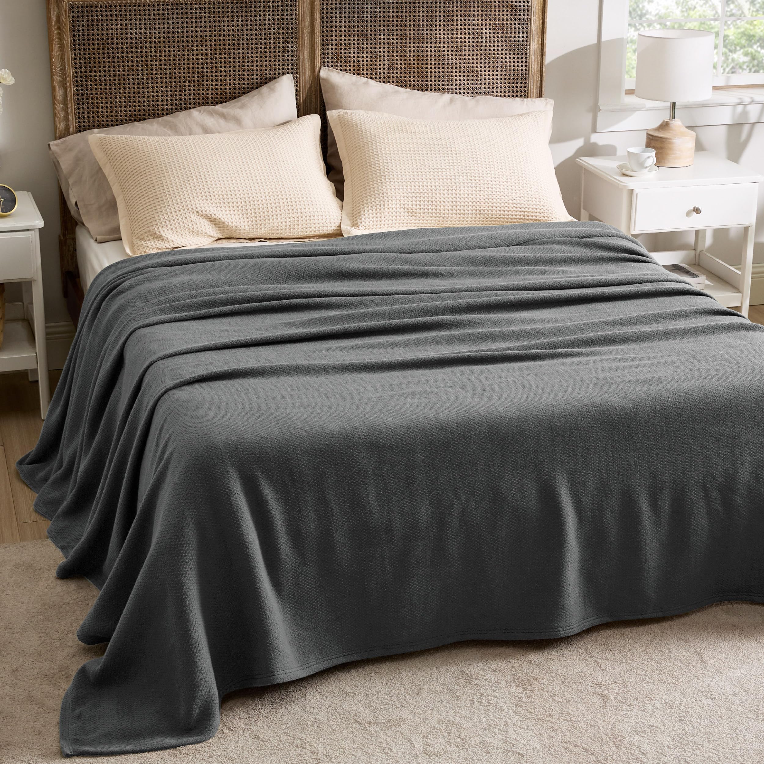 Bedsure GentleSoft dark grey blanket with breathable weave for modern decor