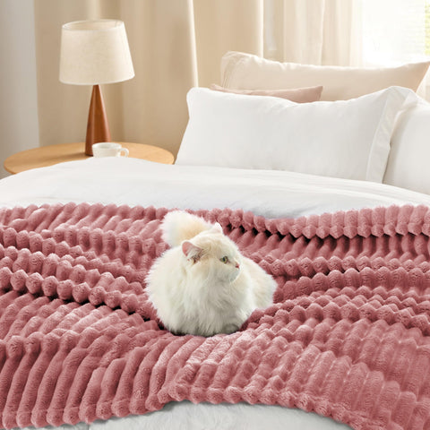 Bedsure GentleSoft Dusty Pink blanket showing classic stripe texture