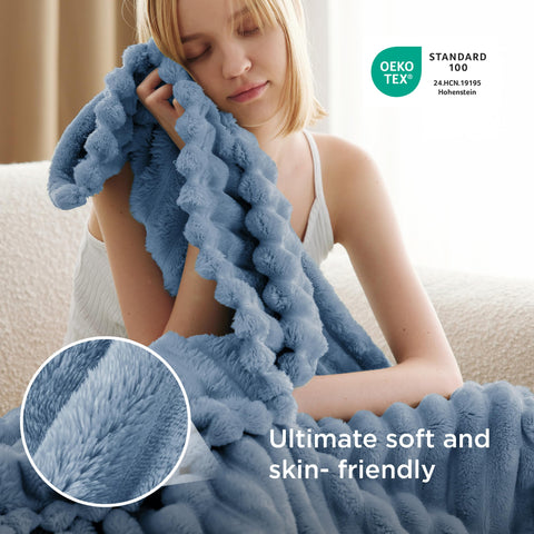 Bedsure Gentlesoft fall throw blue color, lightweight warmth for everyday comfort