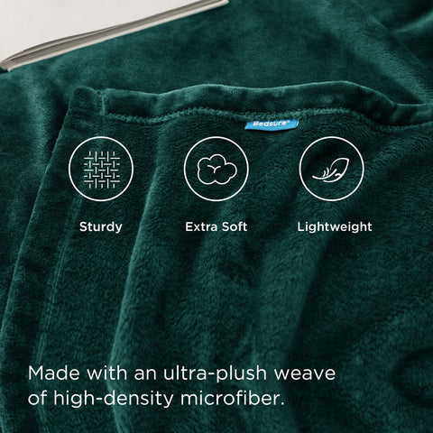 Bedsure GentleSoft blanket folded emerald-green for compact storage or gifting